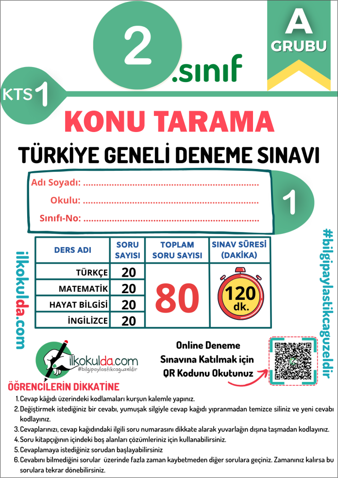 2. Sınıf Şubat Ayı PDF Türkiye Geneli Konu Tarama Deneme Sınavı (KTS-1)