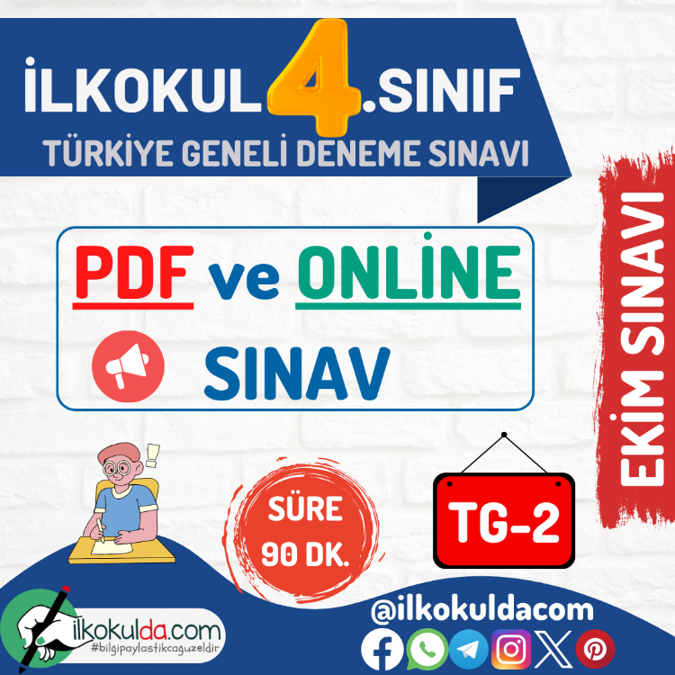 4. Sınıf PDF ve ONLİNE Ekim Ayı Türkiye Geneli Deneme Sınavı (TG-2)