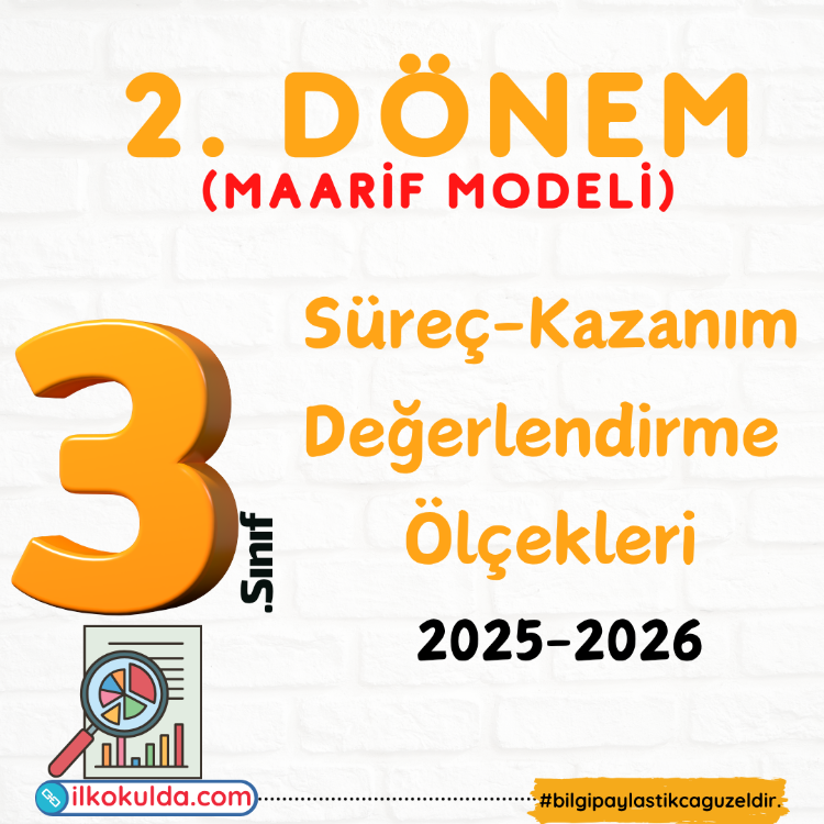 3. Sınıf 2. Dönem Karnesi Maarif Modeli Kazanım-Süreç Değerlendirme Ölçekleri 2025-2026