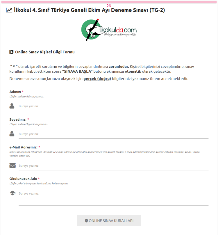 4. Sınıf PDF ve ONLİNE Ekim Ayı Türkiye Geneli Deneme Sınavı (TG-2)