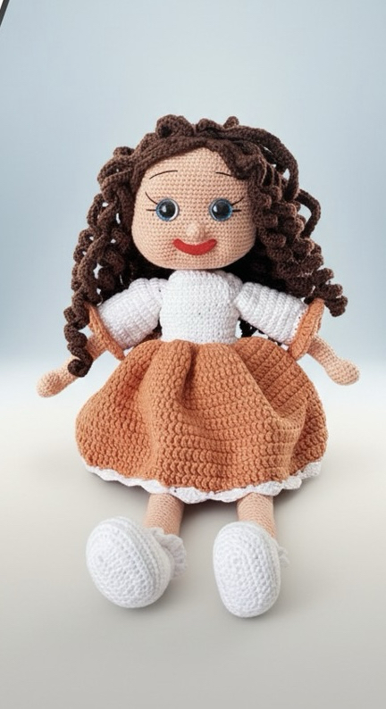 El Yapımı Kıvırcık Saçlı Amigurumi Kız Bebek | Örgü Oyuncak | Hediyelik Bebek