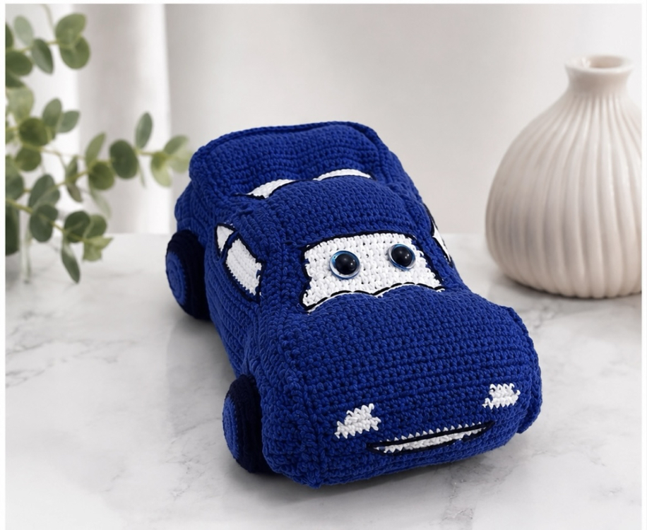 El Örgüsü Amigurumi Mavi Araba | Dekoratif & Oyun Arkadaşı