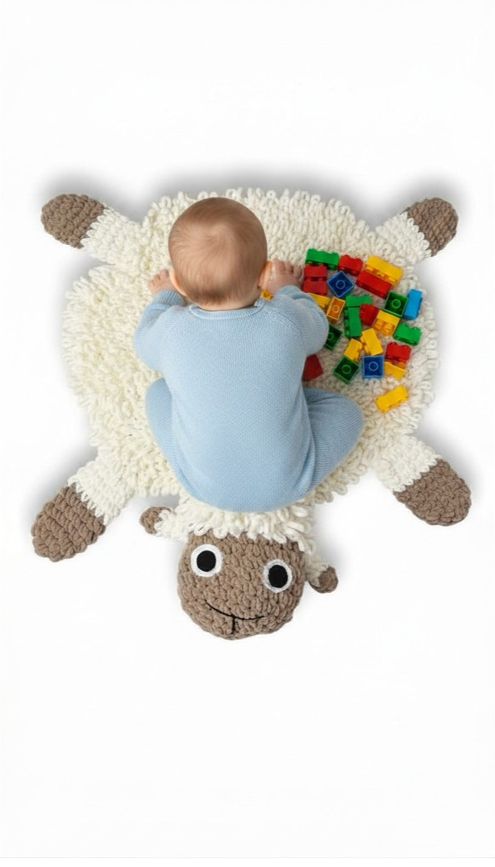  El Yapımı Kuzu Oyun Halısı | Puffy İp Bebek Oyun Matı | Çocuk Odası Dekoru