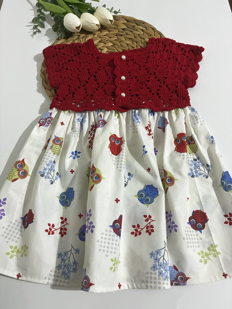 Kırmızı baykuş desen elbise 