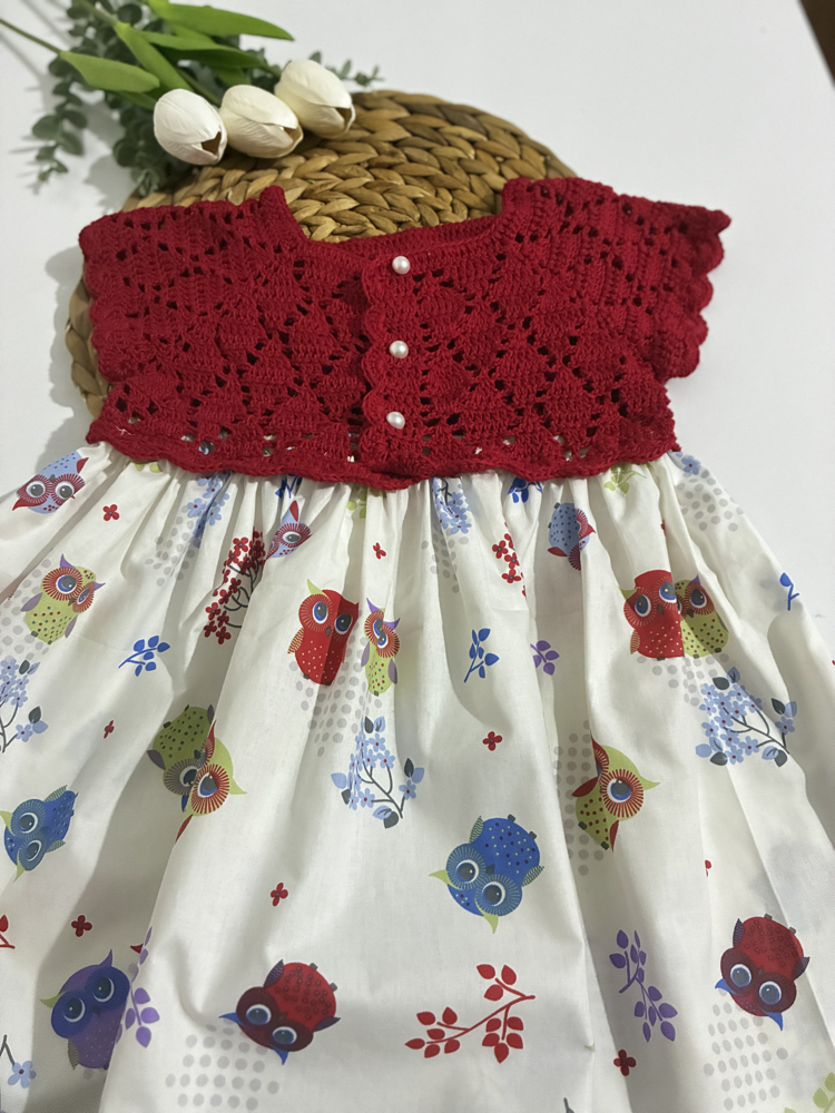 Kırmızı baykuş desen elbise 