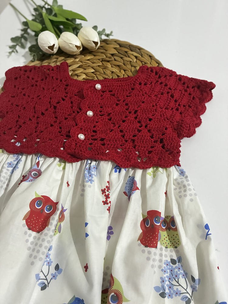 Kırmızı baykuş desen elbise 