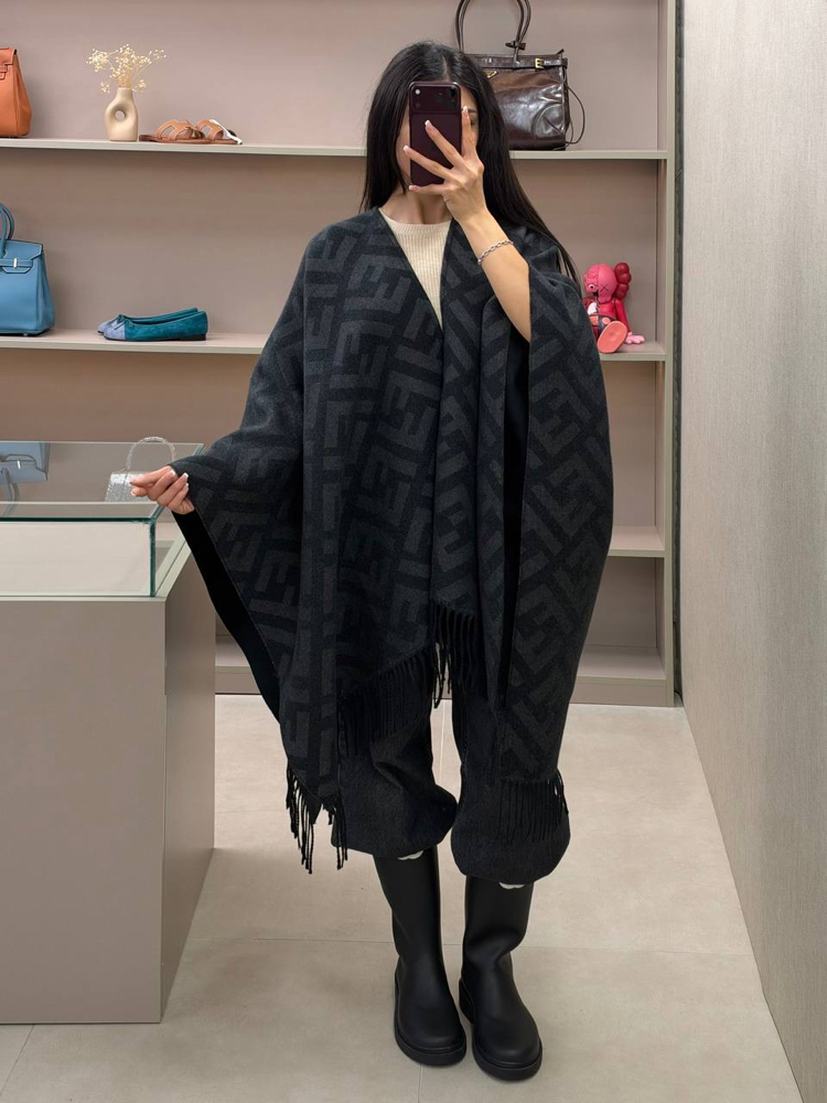 Fendi Check Wool Poncho