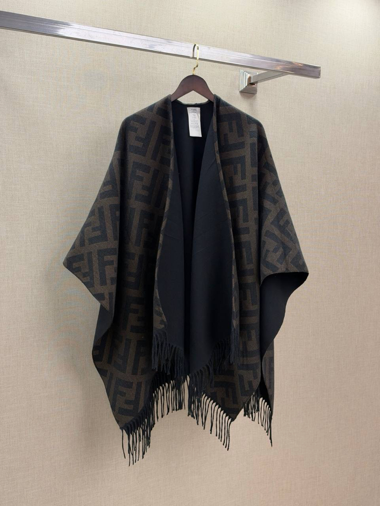 Fendi Check Wool Poncho