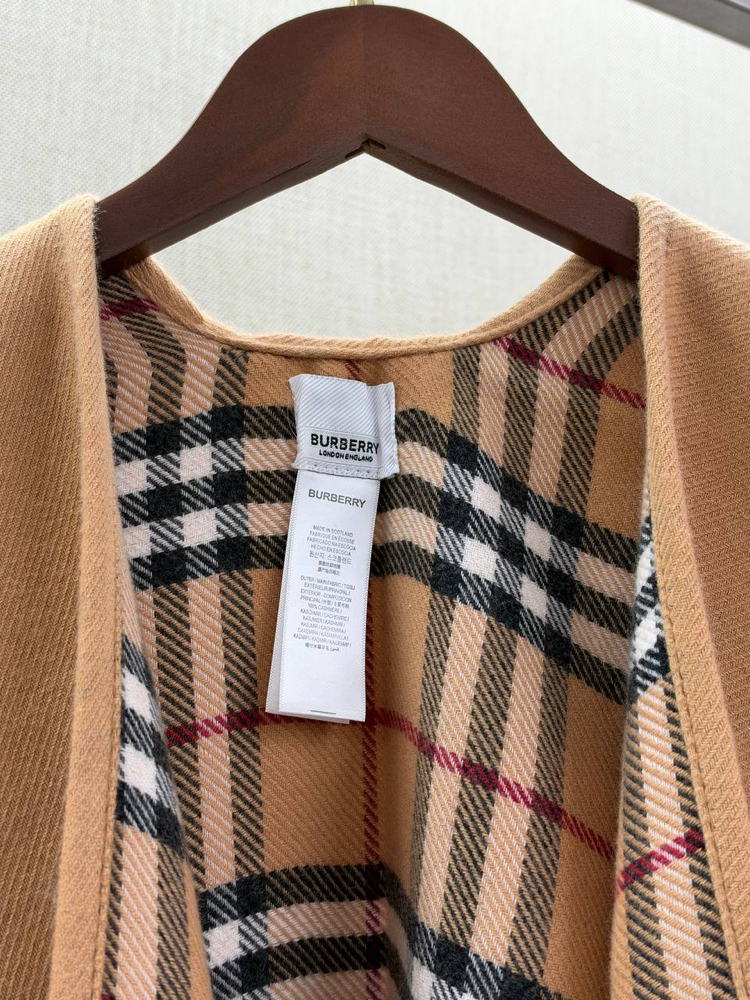 Burberry Reversible Check Wool Cape in Sand Beige