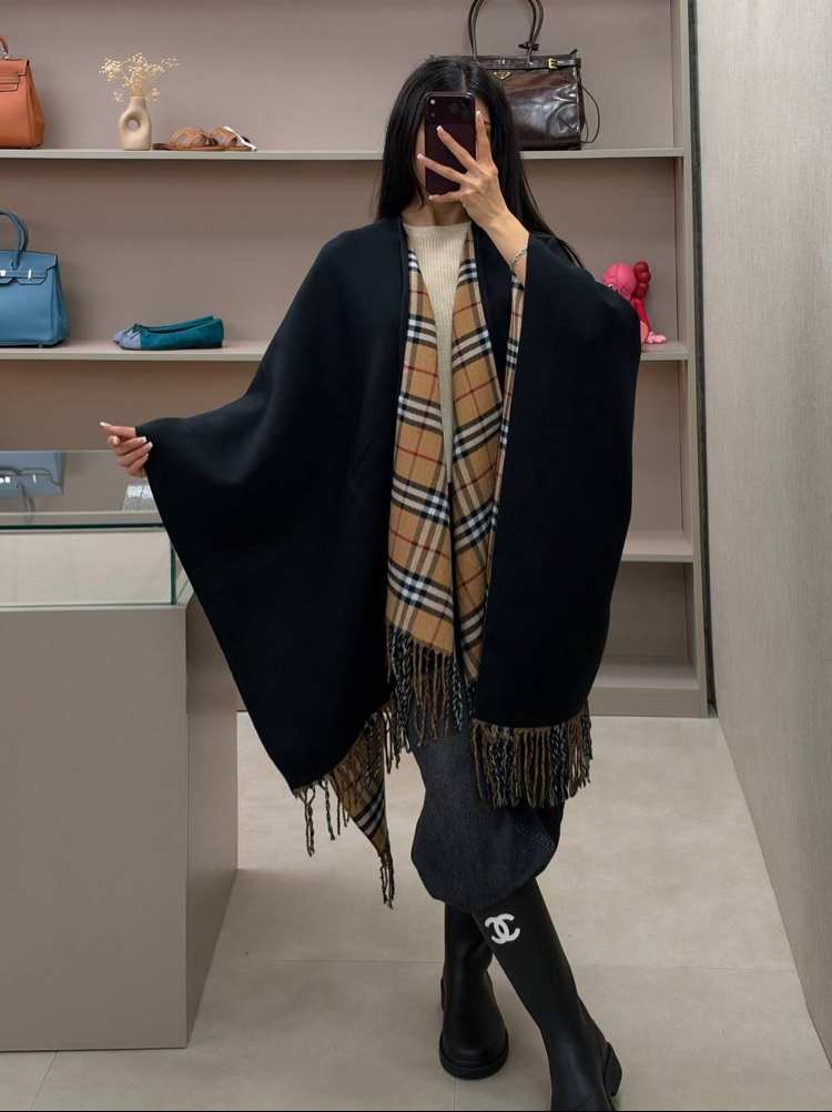 Burberry Reversible Check Wool Poncho