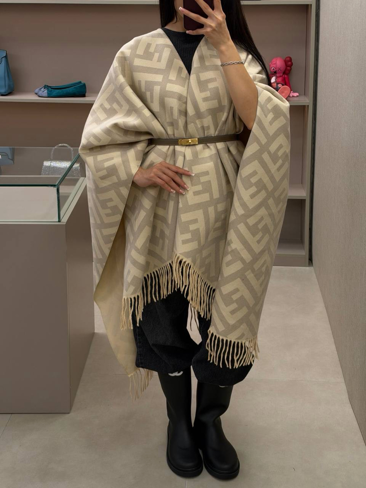 Fendi Check Wool Poncho