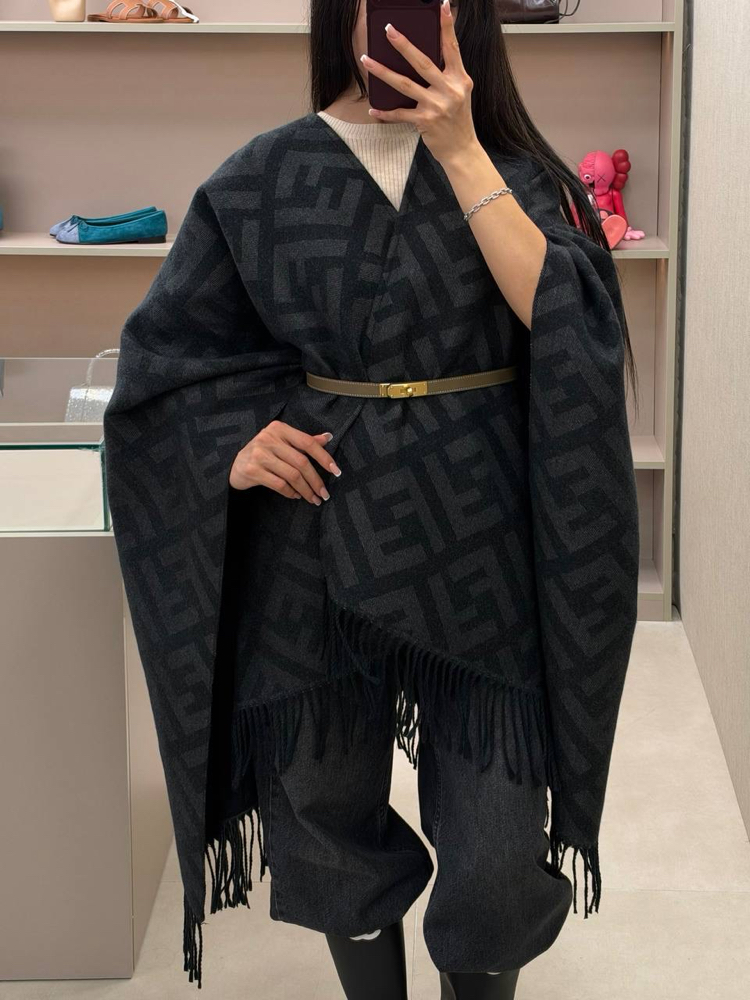 Fendi Check Wool Poncho