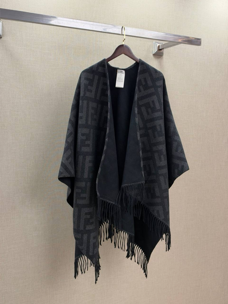 Fendi Check Wool Poncho