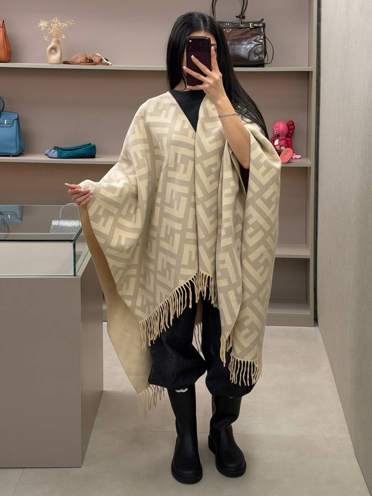 Fendi Check Wool Poncho