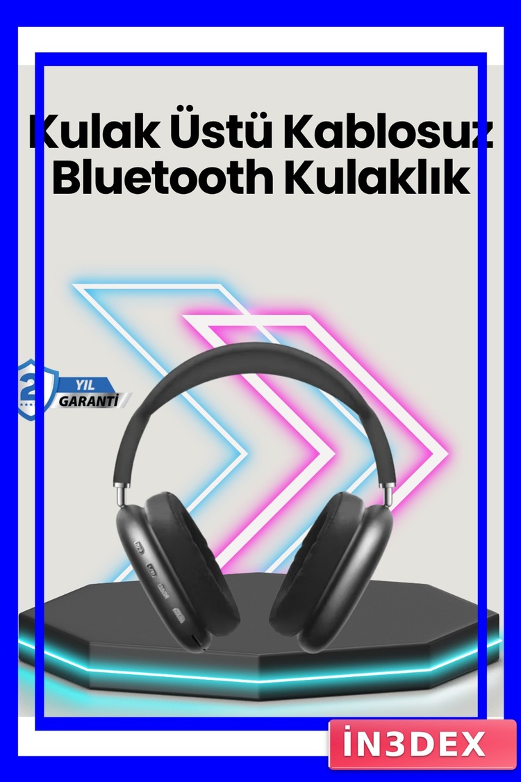 Katlanabilir Bluetooth V5.0 Kablosuz Kulak Üstü Kulaklık Siyah