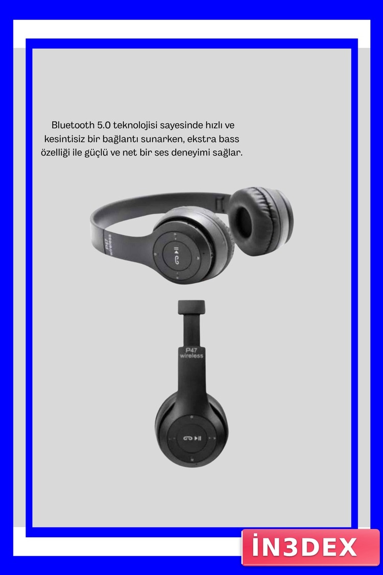 P47 Bluetooth 5.0 Kablosuz Kulaklık TF Kart ve Mikrofon Desteği