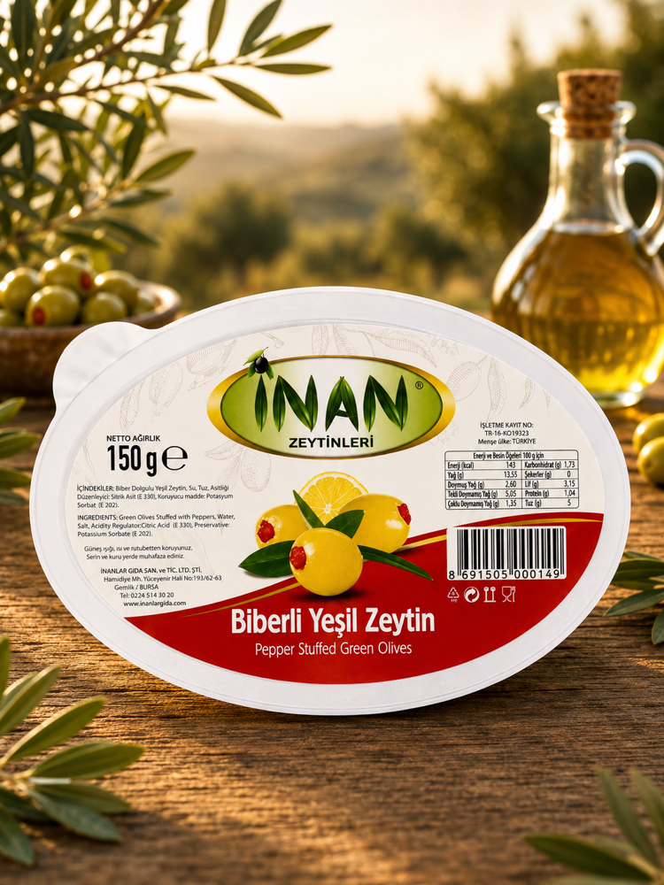 Biberli Yeşil Zeytin iri boy