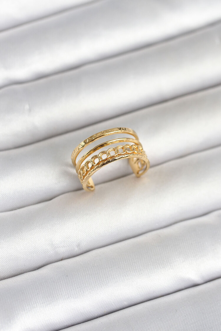 316L Çelik Gold Renk Zincirli Vintage Model Kadın Yüzük