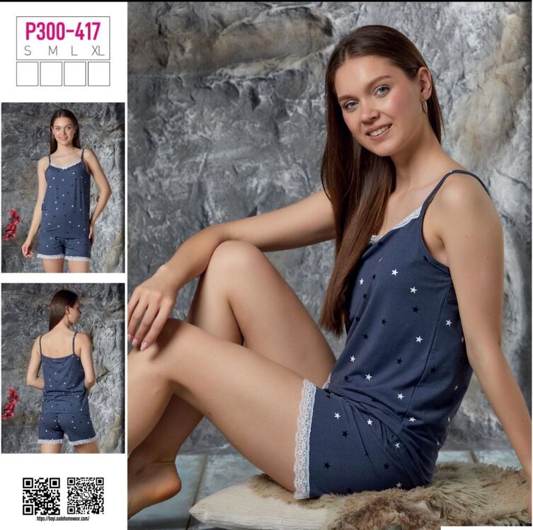 Kadın Milan Kumaş İp Askılı Şortlu Pijama Takımı