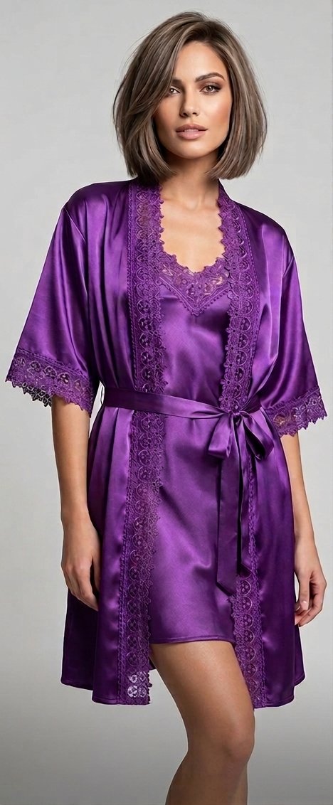 3 lü Saten Takım (Gecelik, Sabahlık, Slip)