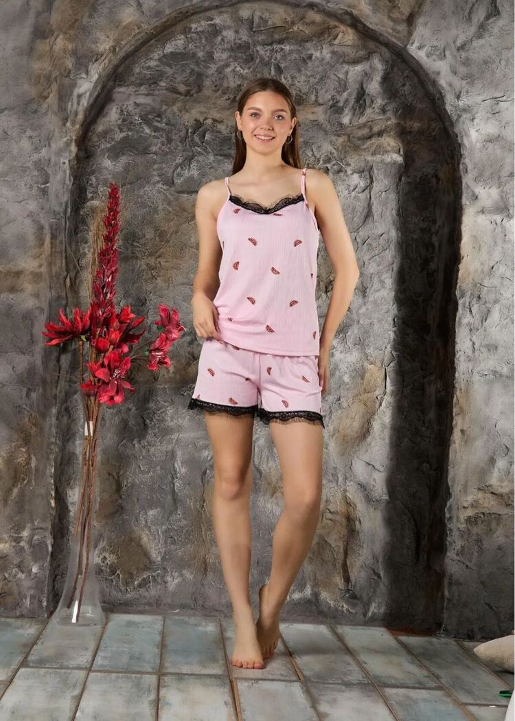 Karpuz Desenli İp Askılı Şortlu Pijama Takımı