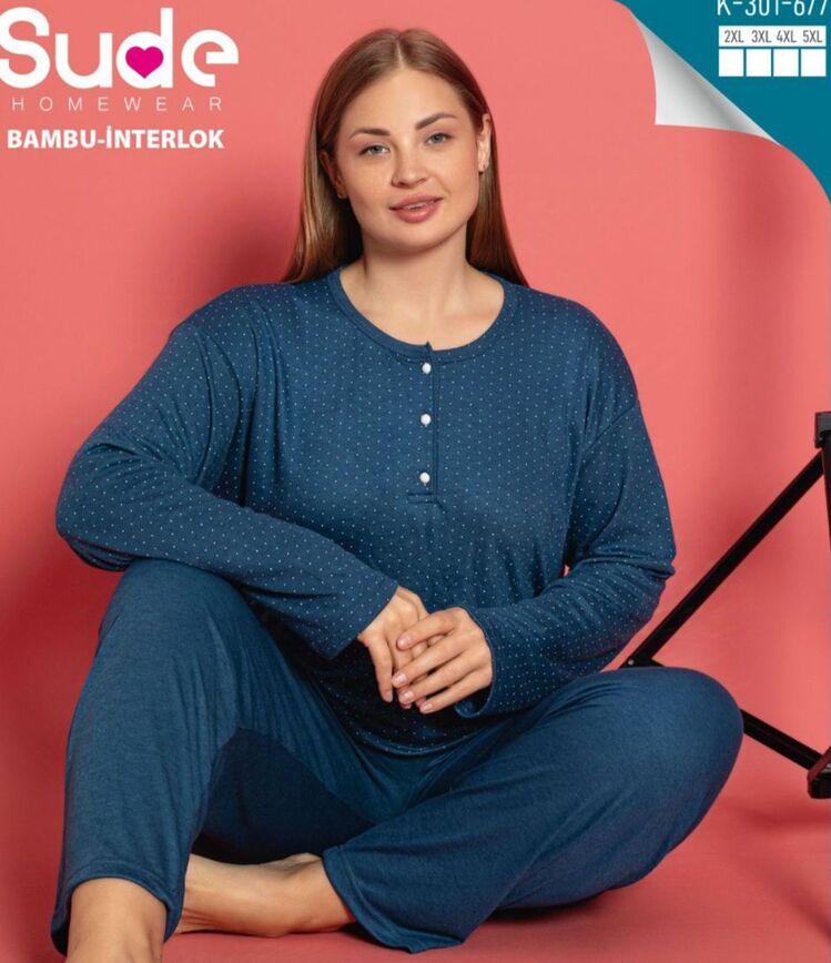 Kadın Battal Beden Bambu İnterlok Pijama Takımı 
