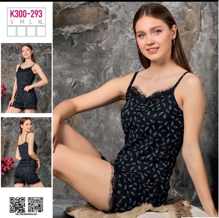 Palmiye Yaprak Desenli İp Askılı Şortlu Pijama Takımı 