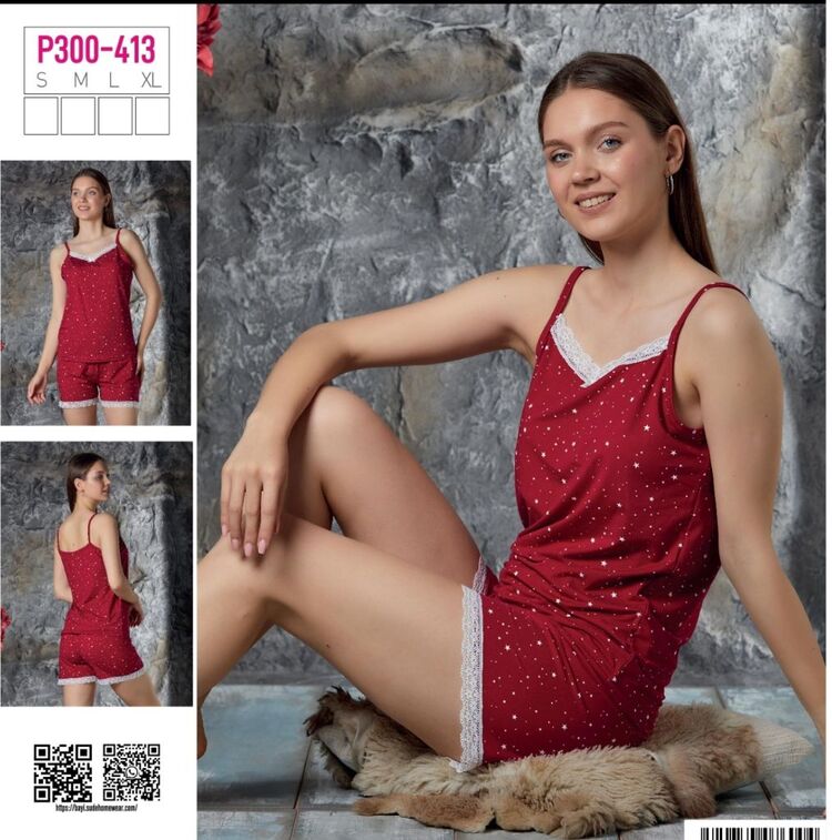 Kadın Milan Kumaş İp Askılı Şortlu Pijama Takımı