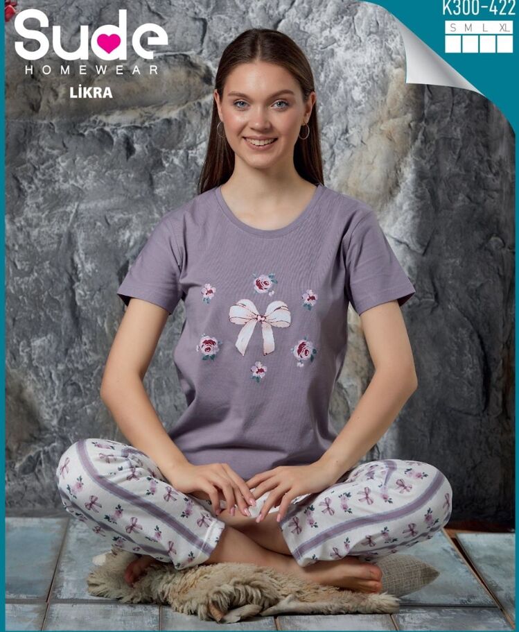 Kadın Kısakollu Likralı Pijama Takımı