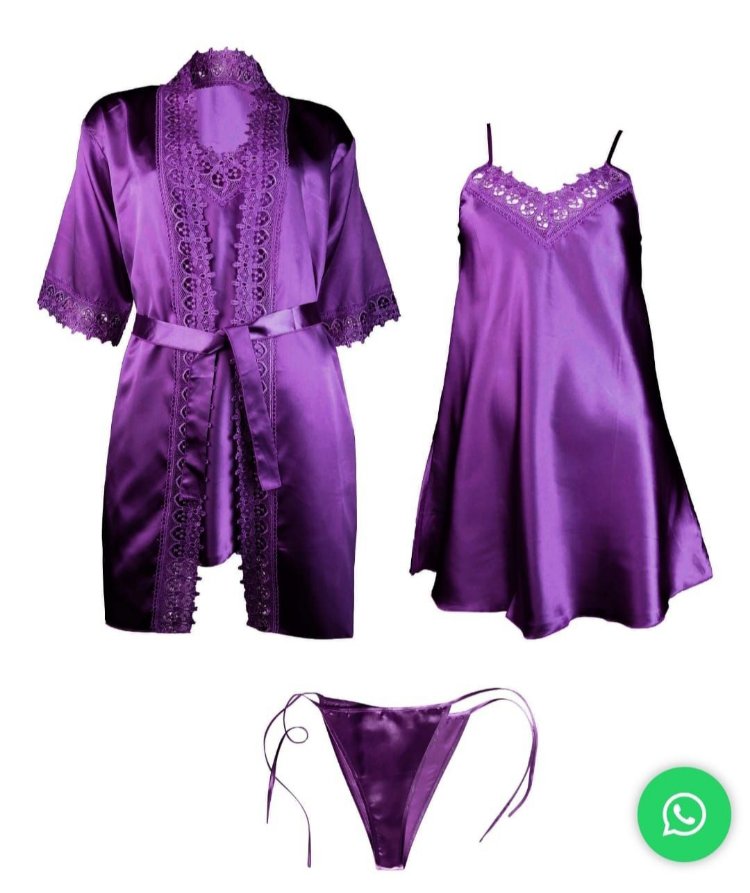 3 lü Saten Takım (Gecelik, Sabahlık, Slip)