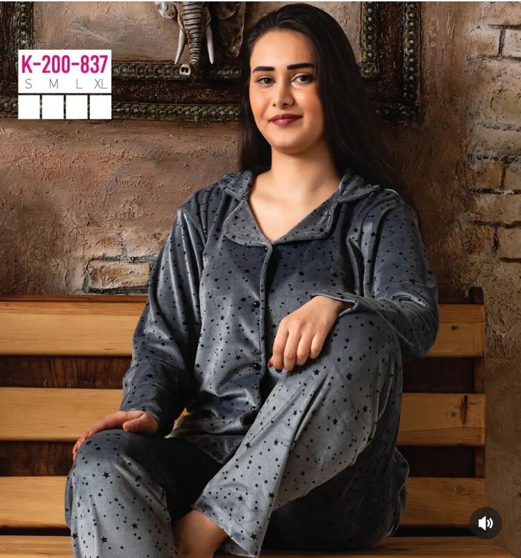 Kadın Düğmeli Kadife Pijama Takımı 