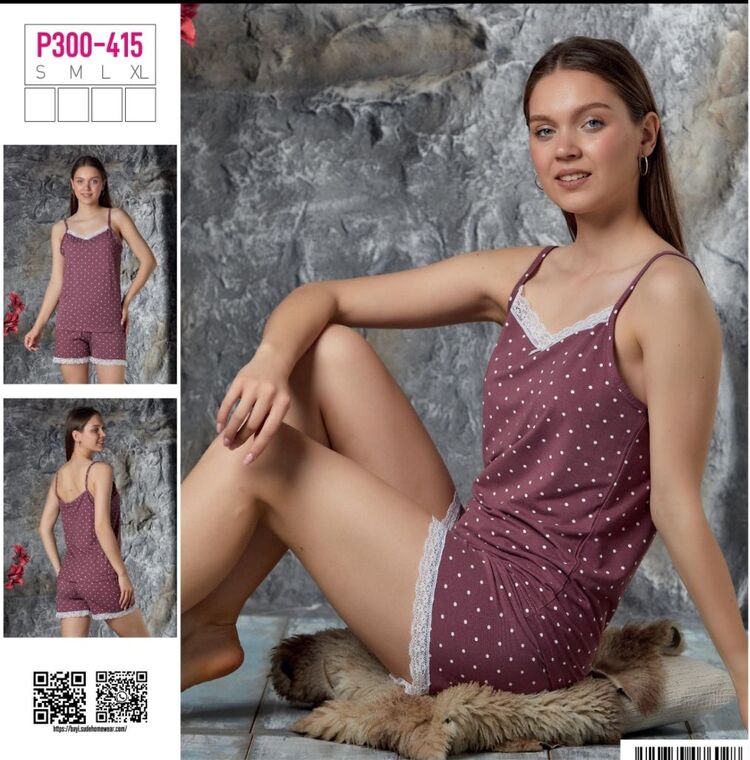 Kadın Milan Kumaş İp Askılı Şortlu Pijama Takımı