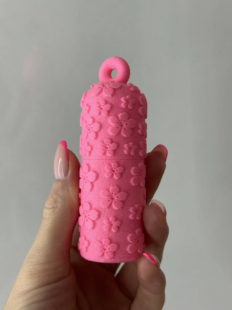 Çiçek Desenli Lip Balm Kutusu Pembe ( Çanta ve Anahtarlık )