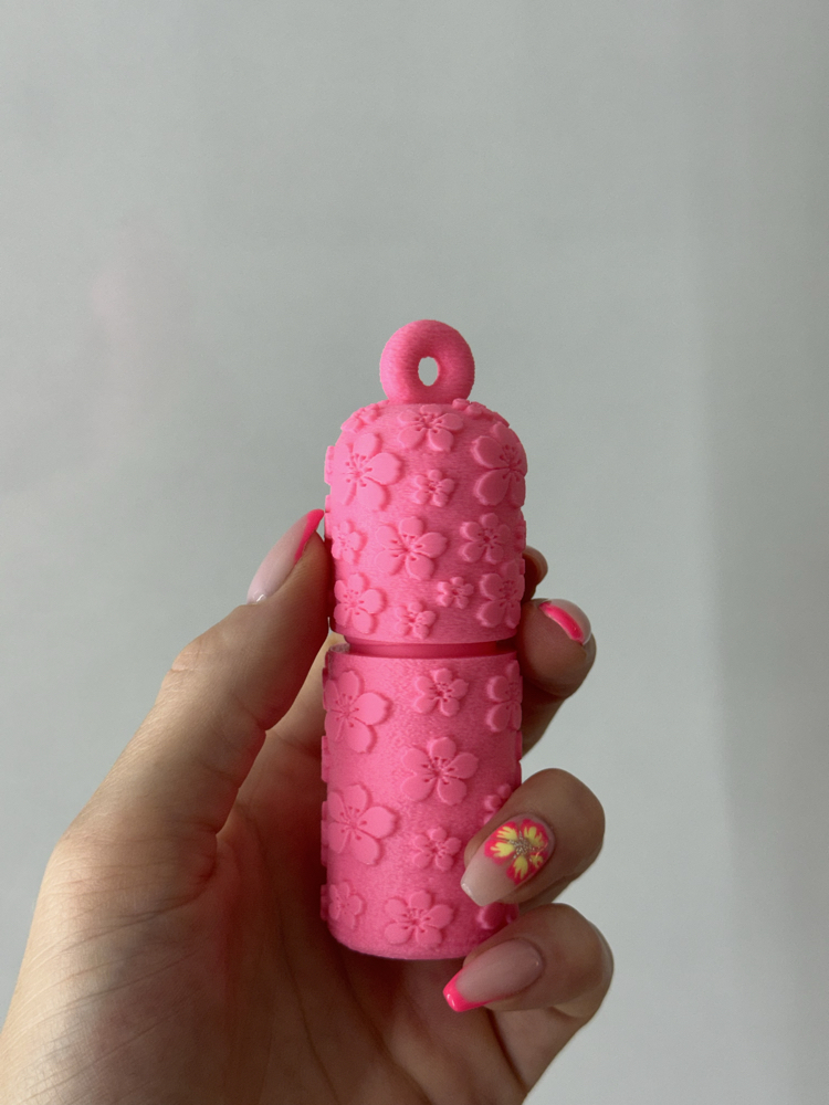 Çiçek Desenli Lip Balm Kutusu Pembe ( Çanta ve Anahtarlık )
