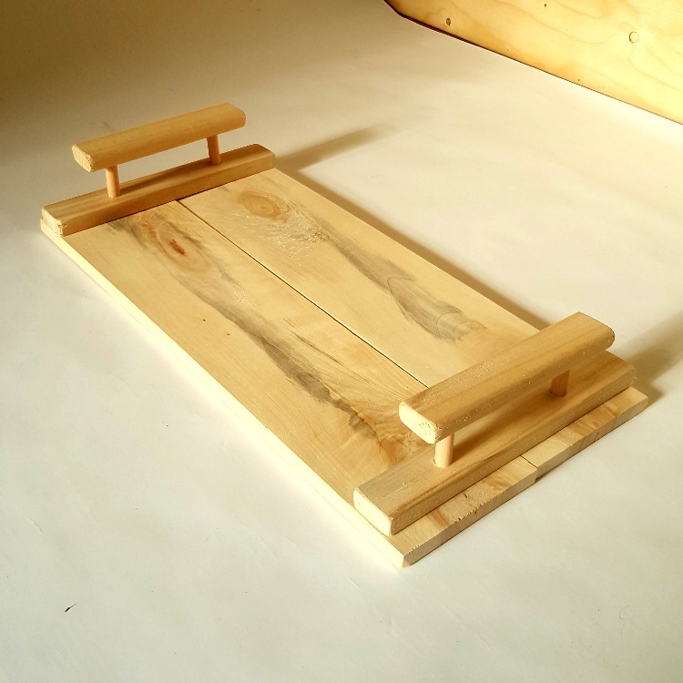 Masif Ahşap Modern Sunum Tepsisi - El Yapımı Doğal Ahşap Servis Tablası (22x45 cm)