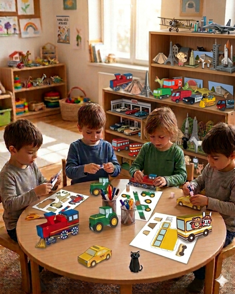 3D Kağıt Maket Seti (80 Modelli Dev PDF) - Eğitici Maket Oyuncak, Evde Montessori Aktivitesi