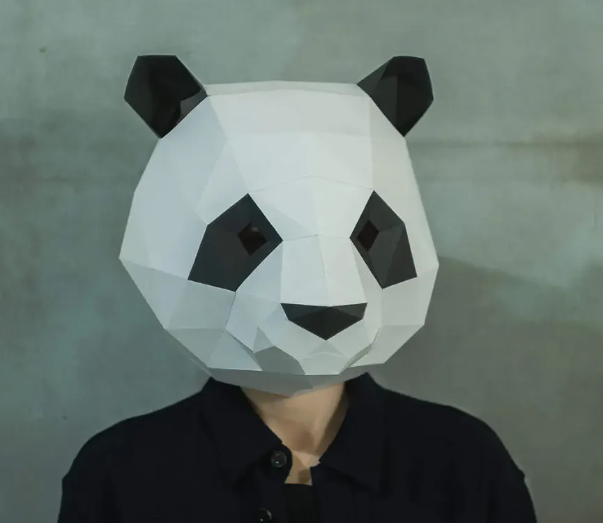 Evde Kendi Maskeni Yap: 3D Panda Maskesi Şablonu- PDF (yazdır, kes, yapıştır, boya)