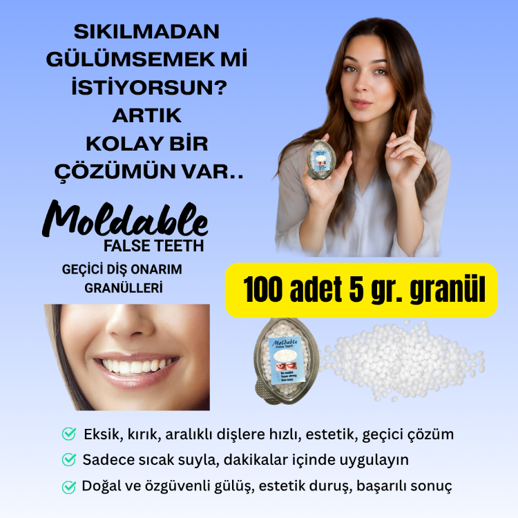 Moldable False Teeth Geçici Diş Onarım Granülleri. (100 adet 5 gr. granül)