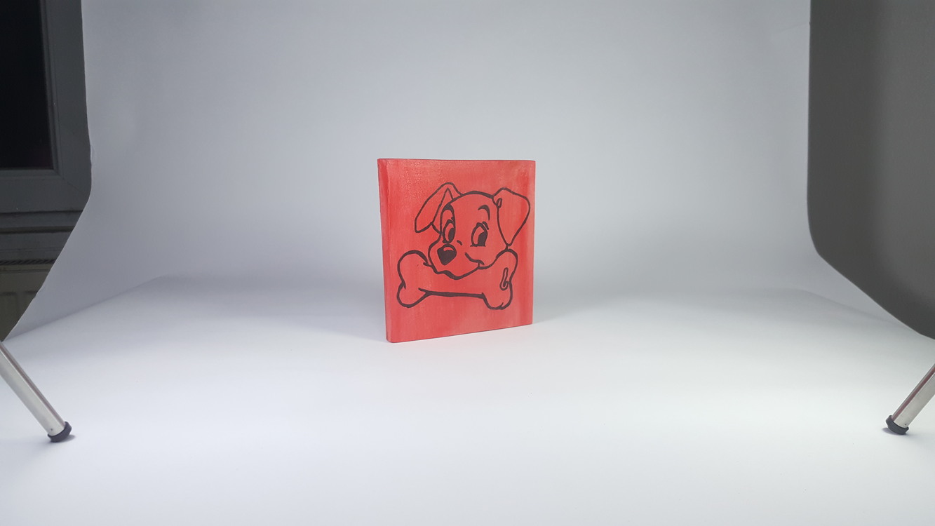 Köpek ve Kemik..El Yapımı Masif Ahşap Duvar Süsü - 15x15 cm
