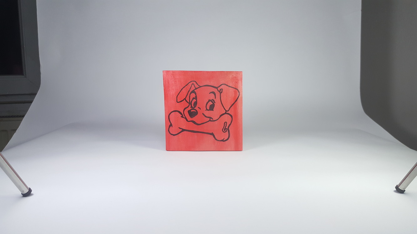 Köpek ve Kemik..El Yapımı Masif Ahşap Duvar Süsü - 15x15 cm