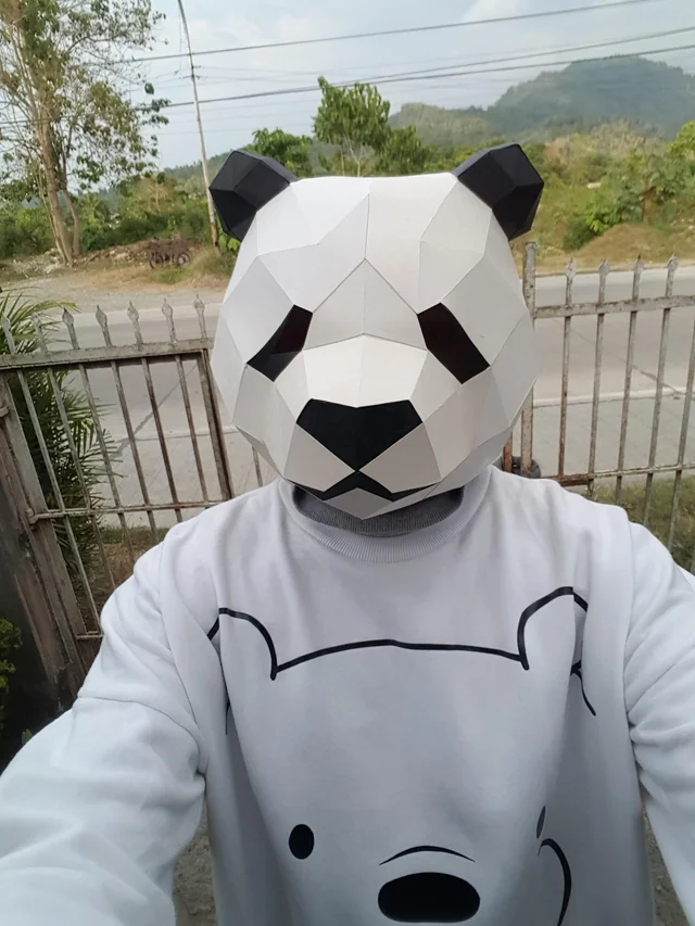 Evde Kendi Maskeni Yap: 3D Panda Maskesi Şablonu- PDF (yazdır, kes, yapıştır, boya)
