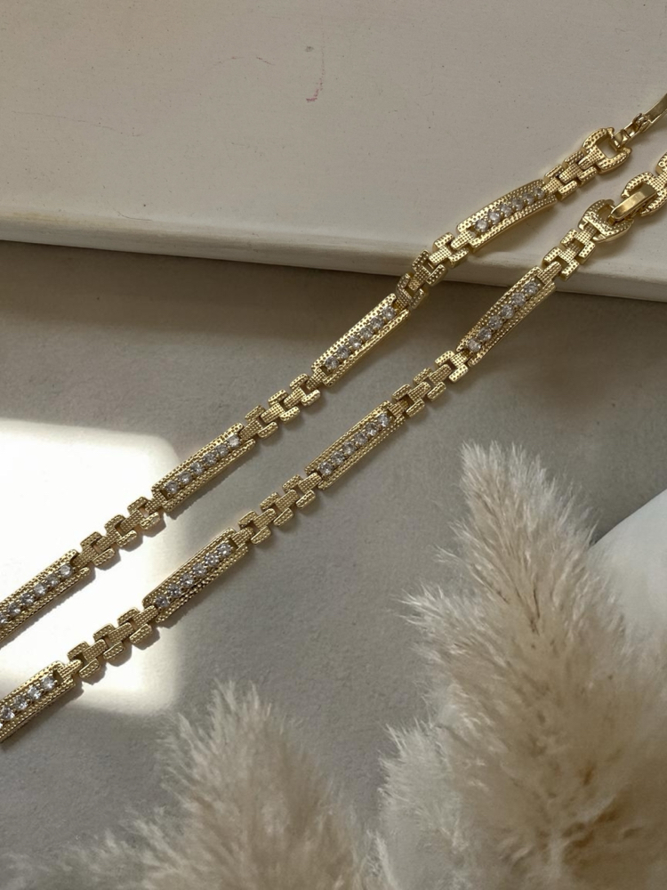 Özel Seri | 14K İnce Künye Model Taşlı Bileklik