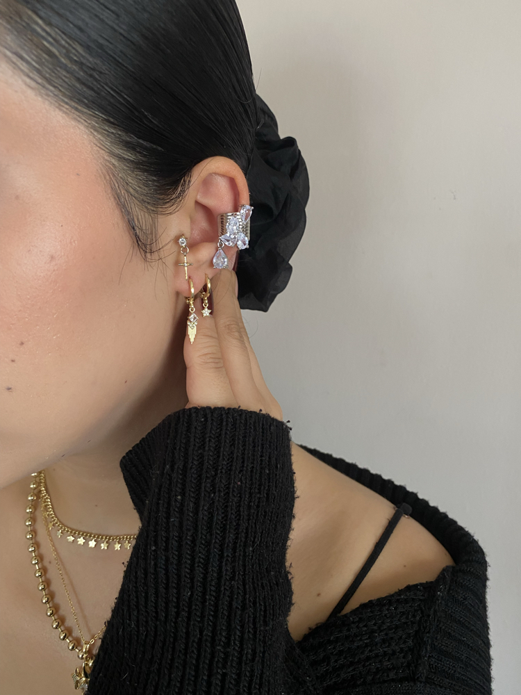 Kristal Damla Taşlı Kıkırdak (Earcuff) Küpe (Tekli Olarak Satılmaktadır)