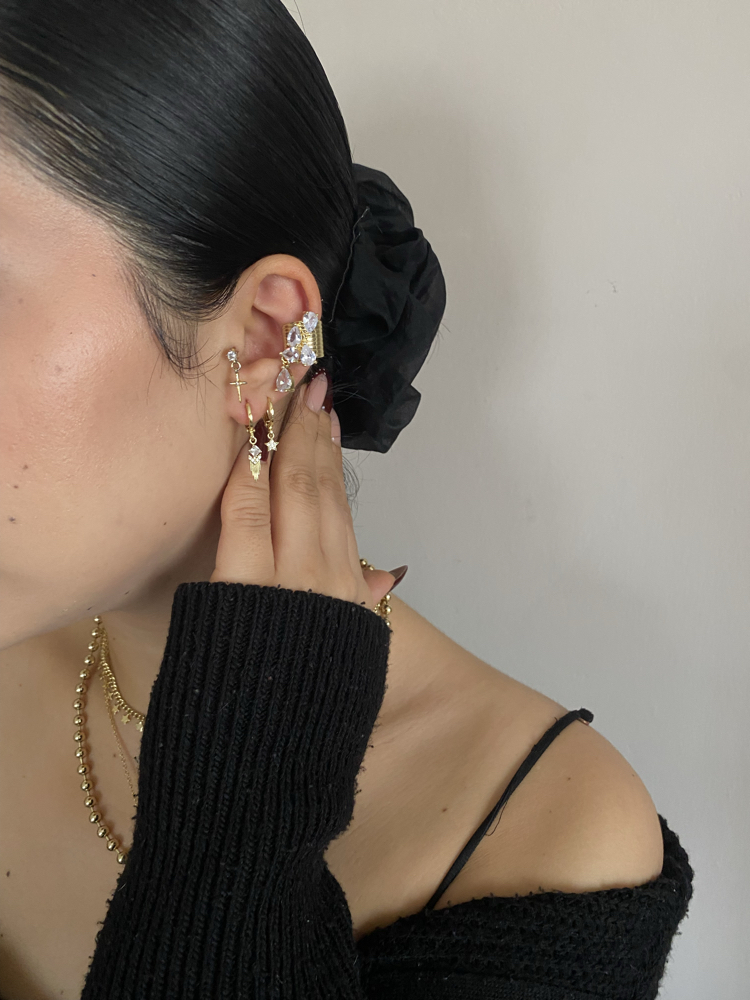 Kristal Damla Taşlı Kıkırdak (Earcuff) Küpe (Tekli Olarak Satılmaktadır)