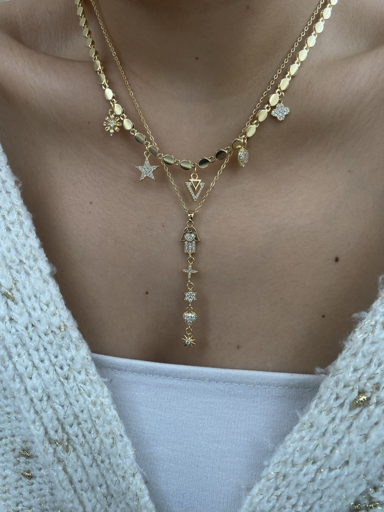 Çoklu Charm Hamsa (Fatma Ana Eli) Model Çelik Y Kolye