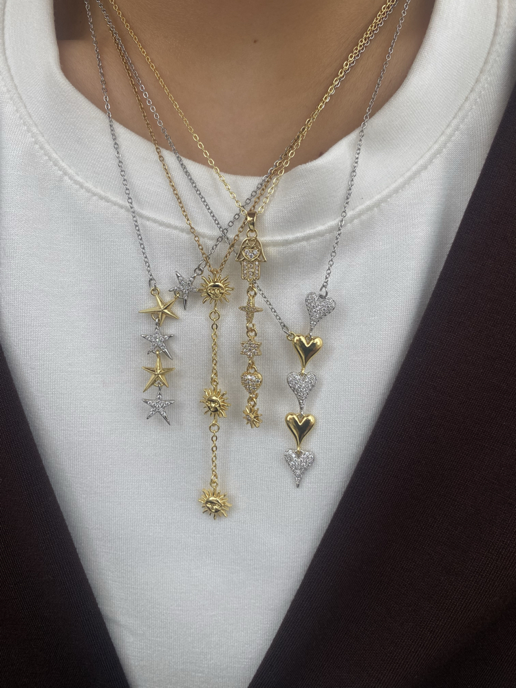 Çoklu Charm Hamsa (Fatma Ana Eli) Model Çelik Y Kolye