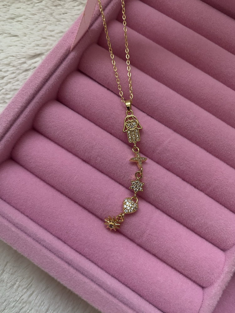 Çoklu Charm Hamsa (Fatma Ana Eli) Model Çelik Y Kolye