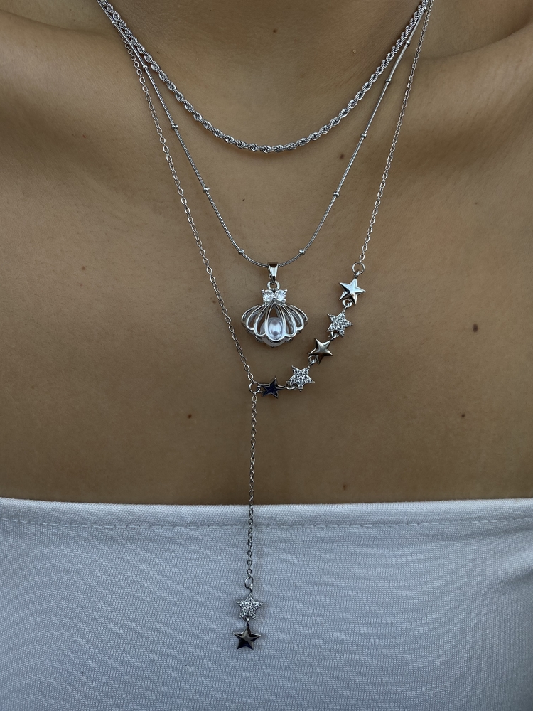 Yıldızlı Y Model Dekolte Çelik Kolye