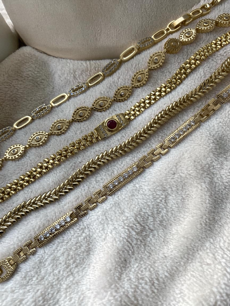 Özel Seri | 14K Vintage Ortası Bordo Taşlı Kordon Model Bileklik
