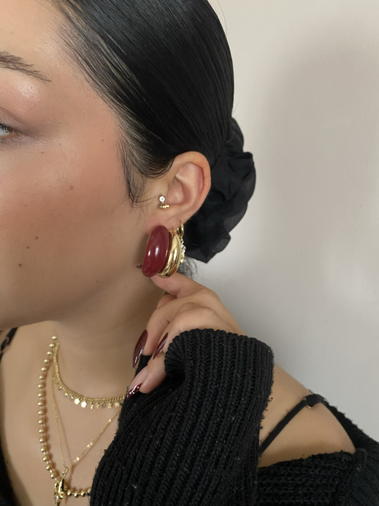 İkili Görünümlü Gold Detay Vintage Küpe